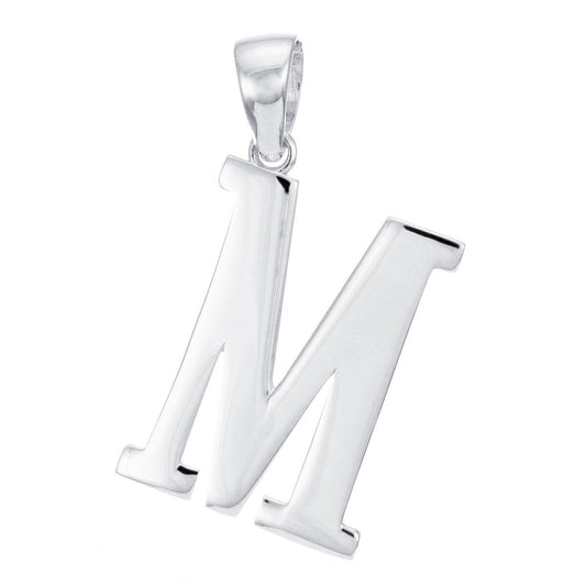 9ct Solid White Gold Initial Pendant Letter M - 32mm