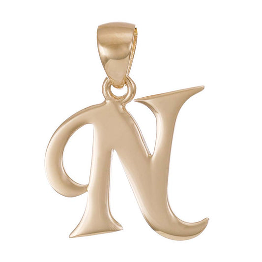 9ct Solid Gold Initial Pendant Letter N - 22mm