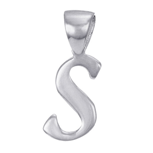 9ct Solid White Gold Initial Pendant Letter S - 17mm