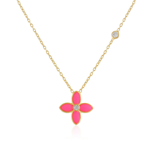 925 sterling silver pink flower necklace