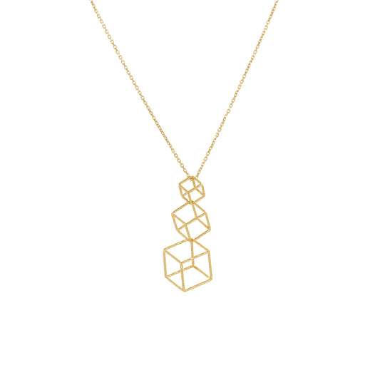 18ct Gold 3D Geometric Cube Pendant Necklace