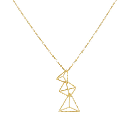 18ct Gold Geometric 3D Pyramid Pendant Necklace