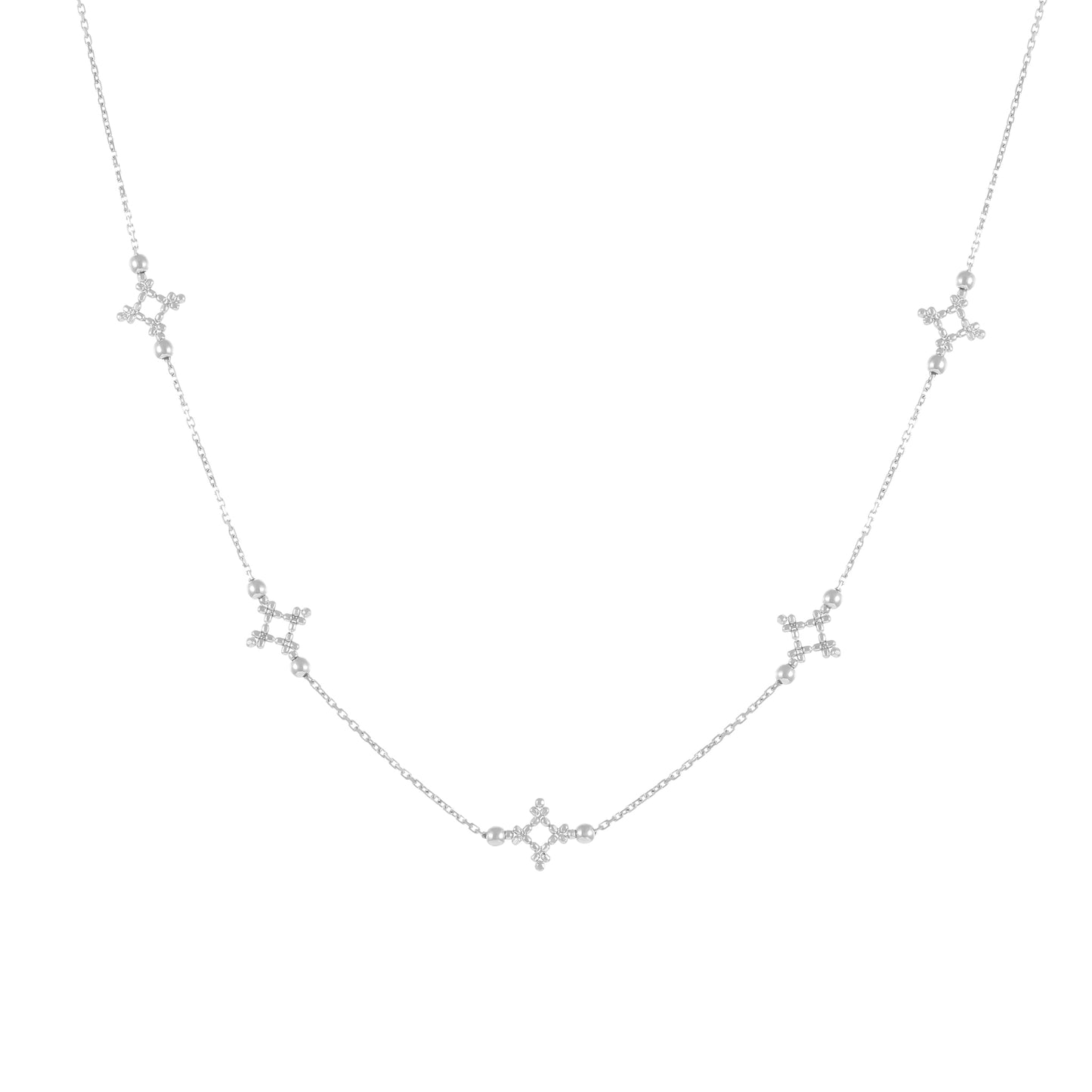 18ct White Gold Beaded Star Necklace