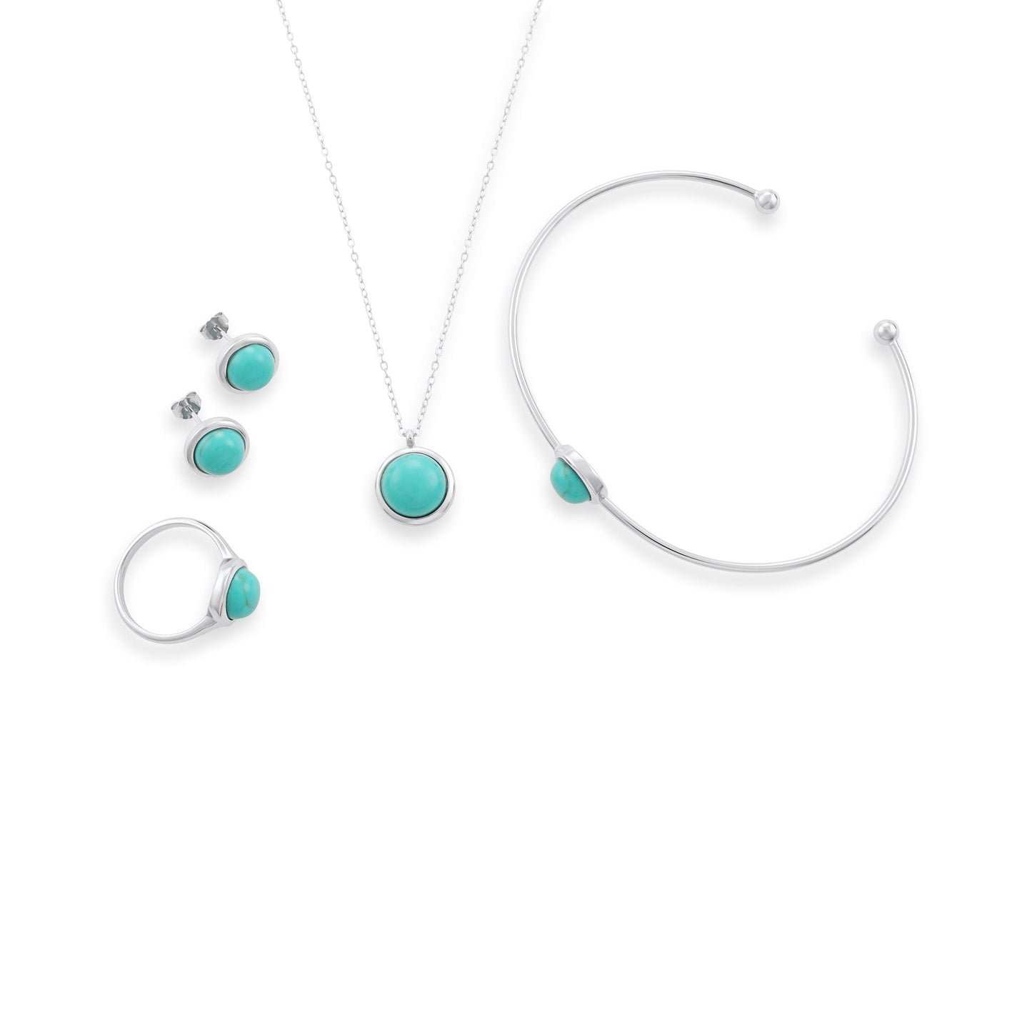 Silver rhodium plated necklace with rec turquoise stone