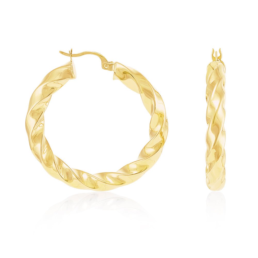 9ct Gold Twisted Hoop Earrings Medium