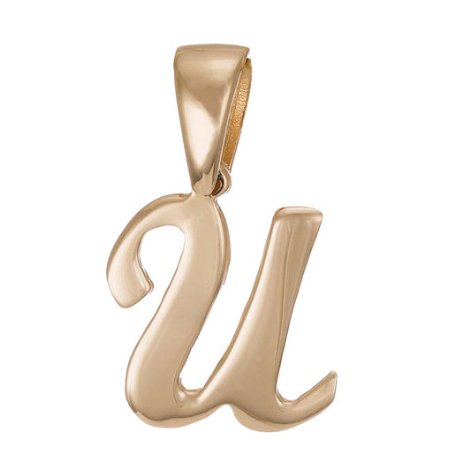 9ct Solid Gold Initial Pendant Letter U - 17mm