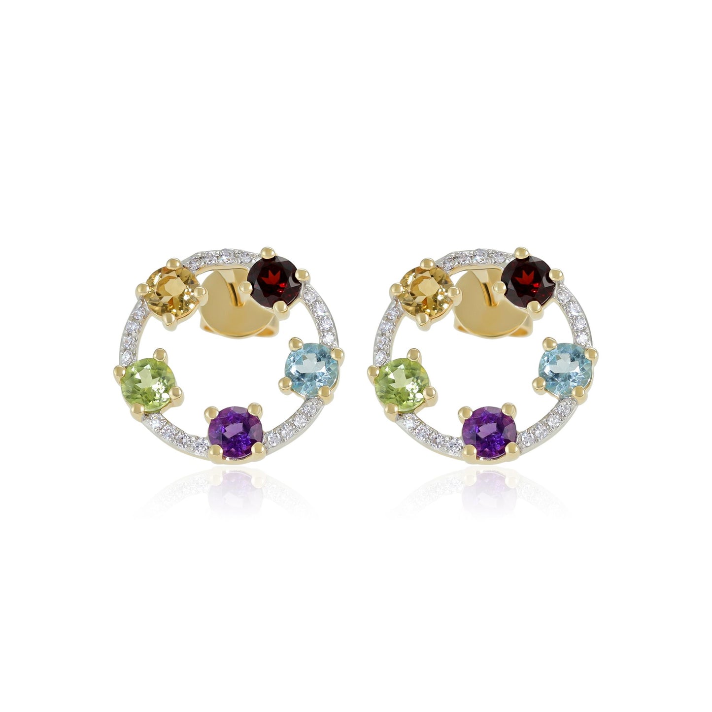 9ct Gold Diamond, Garnet, Topaz and Citrine Earrings