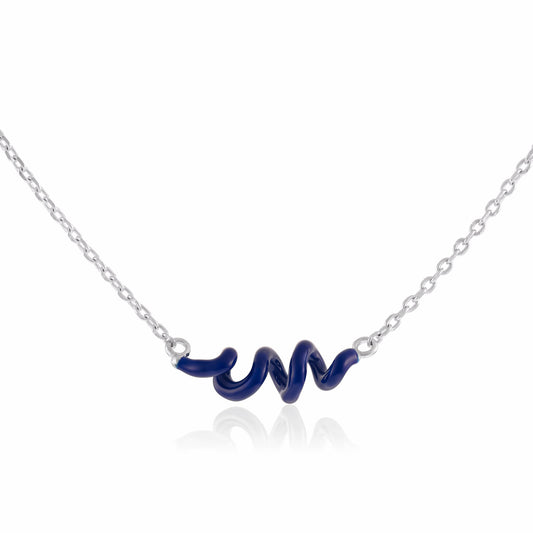 925 Silver Rhodium Plated Necklace With Blue Enamel Twist