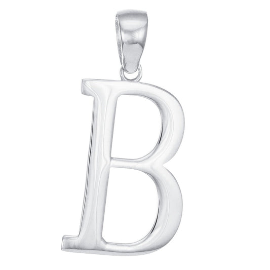 9ct Solid White Gold Initial Pendant Letter B - 32mm