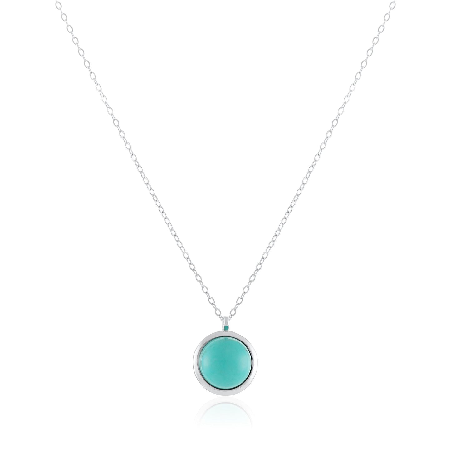 Silver rhodium plated necklace with rec turquoise stone