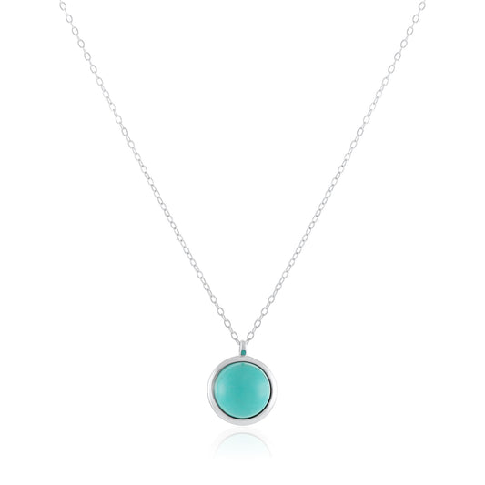 Silver rhodium plated necklace with rec turquoise stone