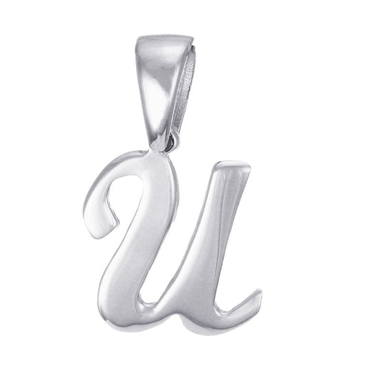 9ct Solid White Gold Initial Pendant Letter U - 17mm