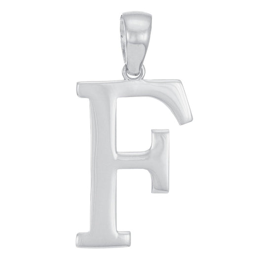 9ct Solid White Gold Initial Pendant Letter F - 33mm