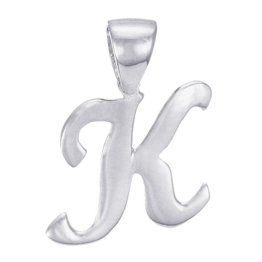 9ct Solid White Gold Initial Pendant Letter K - 17mm