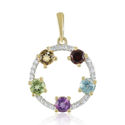 9ct Yellow Gold Diamond and Semi Precious Stone Pendant