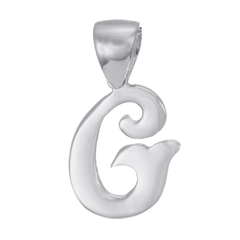 9ct Solid White Gold Initial Pendant Letter G - 17mm