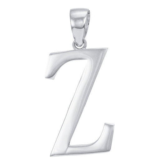 9ct Solid White Gold Initial Pendant Letter Z - 37mm