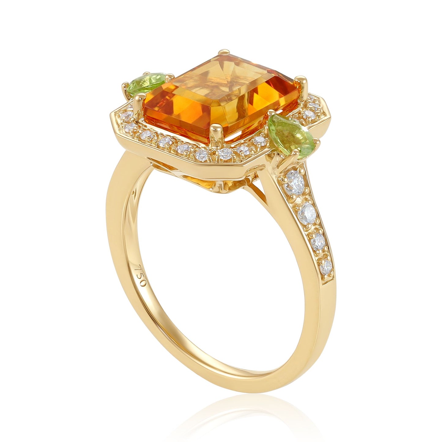 18ct Yellow Gold Citrine Diamond and Peridot Ring