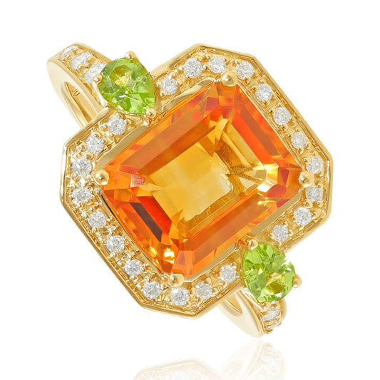 18ct Yellow Gold Citrine Diamond and Peridot Ring