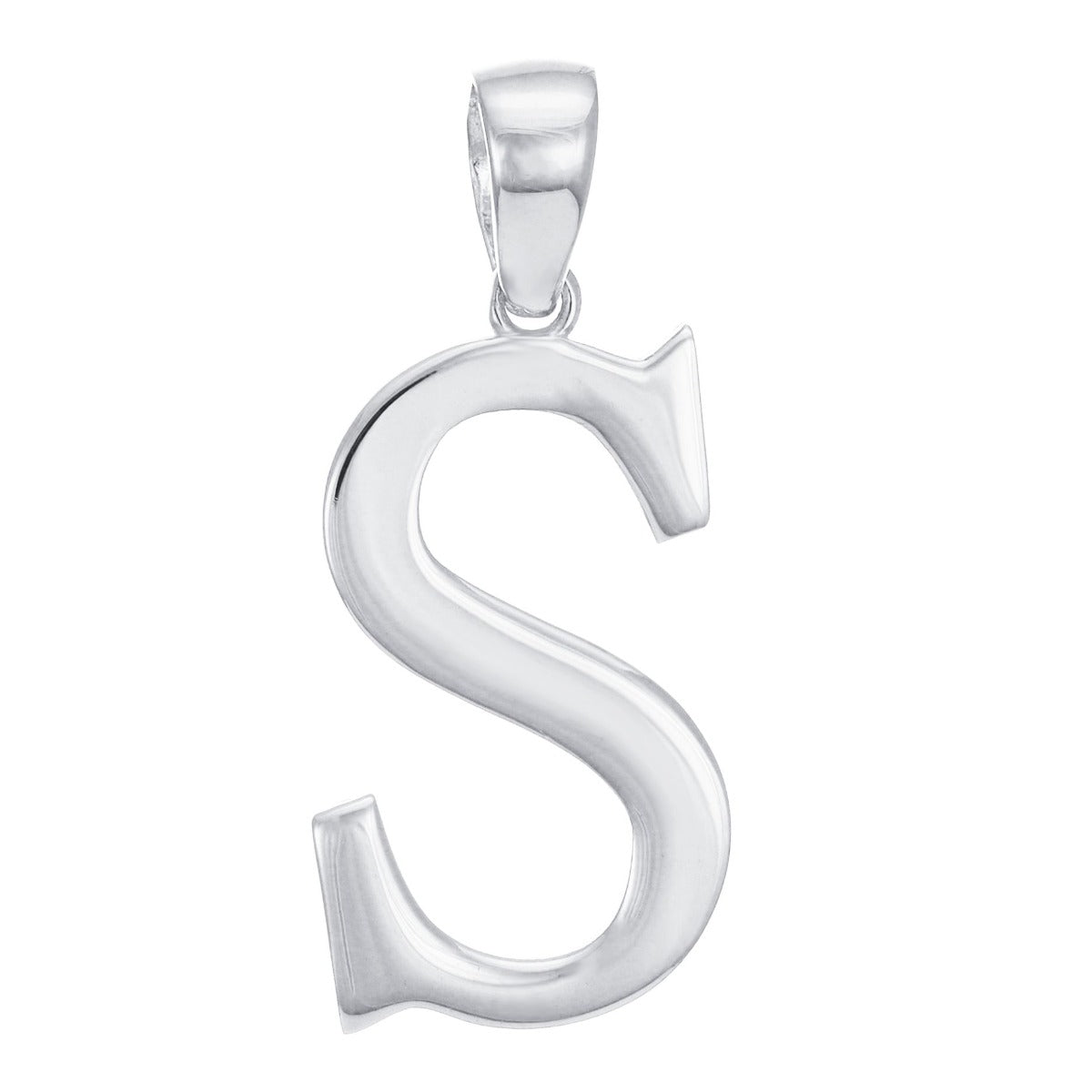 9ct Solid White Gold Initial Pendant Letter S - 32mm