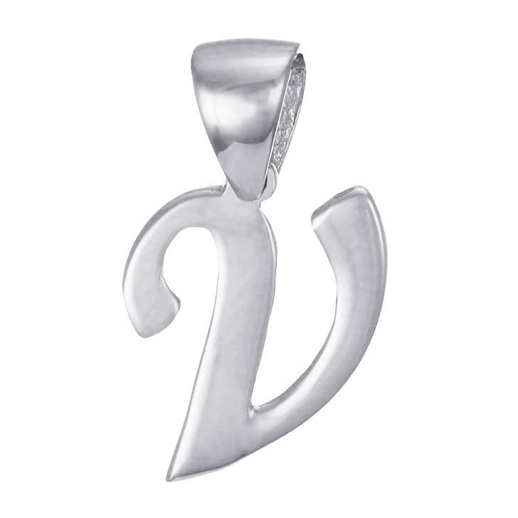 9ct Solid White Gold Initial Pendant Letter V - 19mm