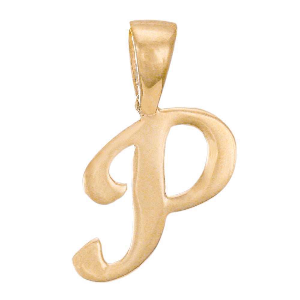 14ct Solid Gold Cursive Initial Pendant Letter P - 17mm