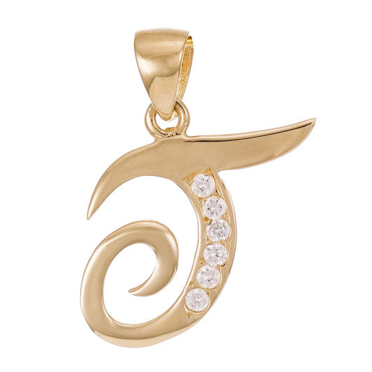 9ct Solid Gold Initial Pendant Letter T - 24mm