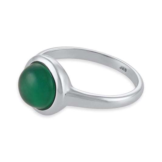 Silver rhodium plated ring with green agate stone