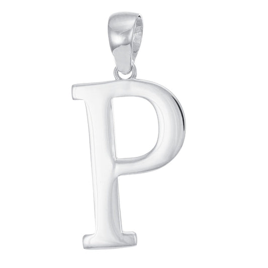 9ct Solid White Gold Initial Pendant Letter P - 32mm