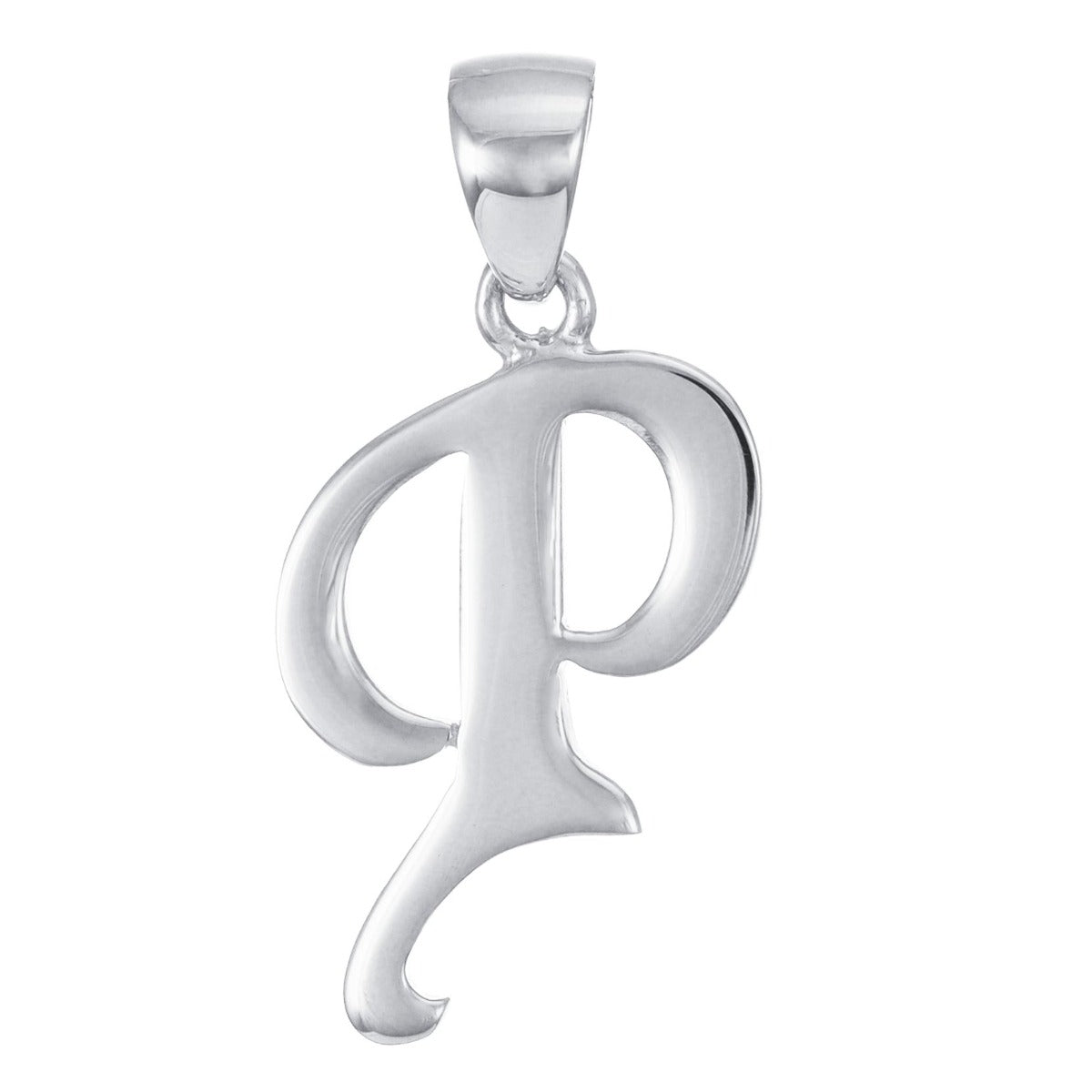 9ct Solid White Gold Initial Pendant Letter P - 17mm