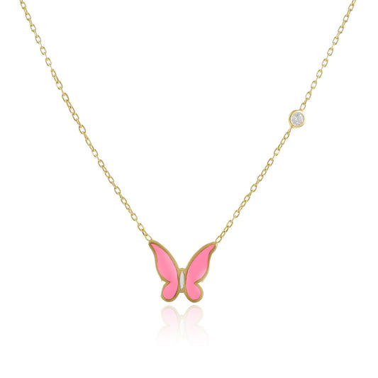 925 sterling silver pink butterfly necklace