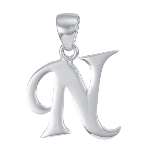 9ct Solid White Gold Initial Pendant Letter N - 22mm