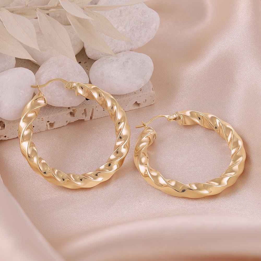 9ct Gold Twisted Hoop Earrings Medium