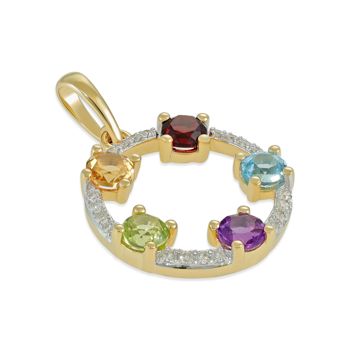 9ct Yellow Gold Diamond and Semi Precious Stone Pendant