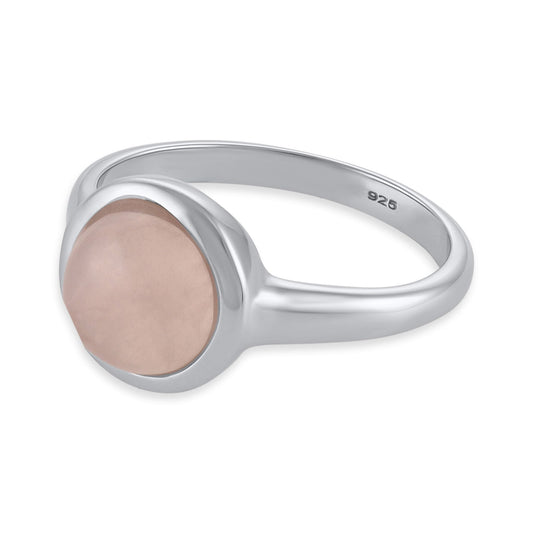 Silver rhodium plated ring with rose quartz stone