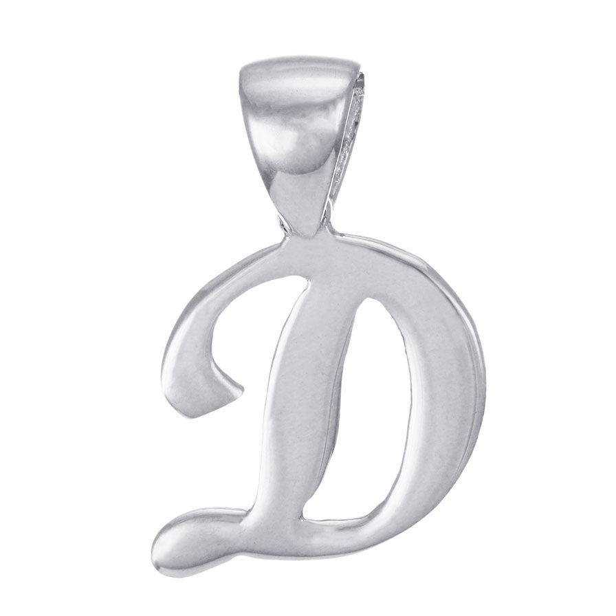 9ct Solid White Gold Initial Pendant Letter D - 18mm