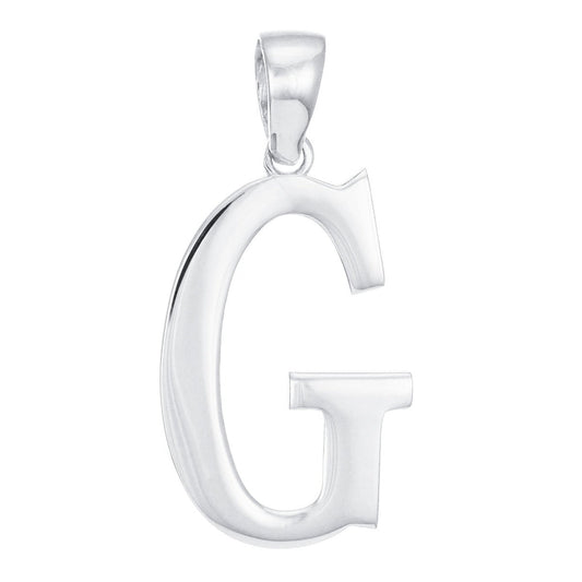 9ct Solid White Gold Initial Pendant Letter G - 33mm