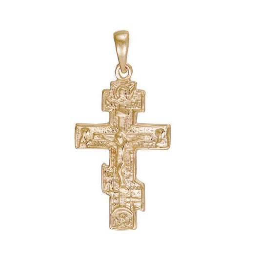 9ct Gold Russian Orthodox Patterned Cross Pendant