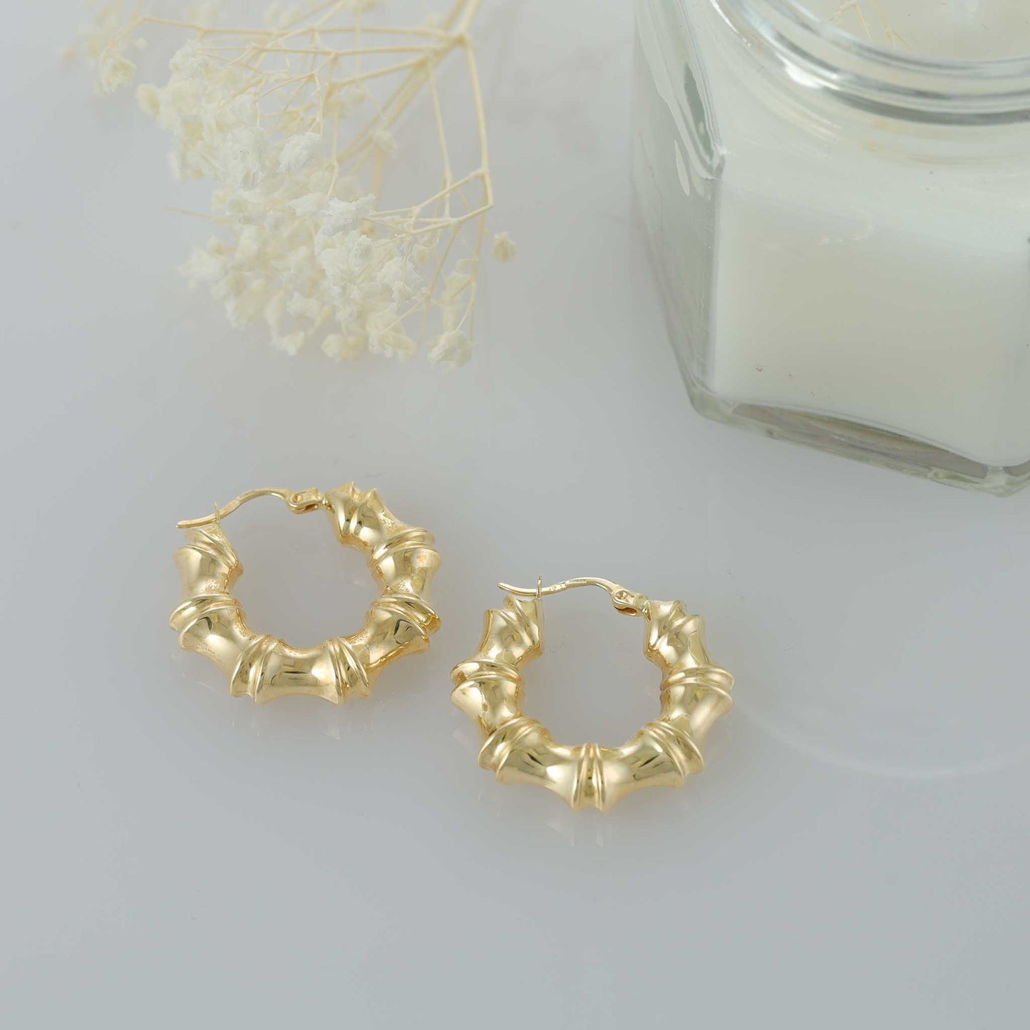 9ct Gold Bamboo Hoop Earrings