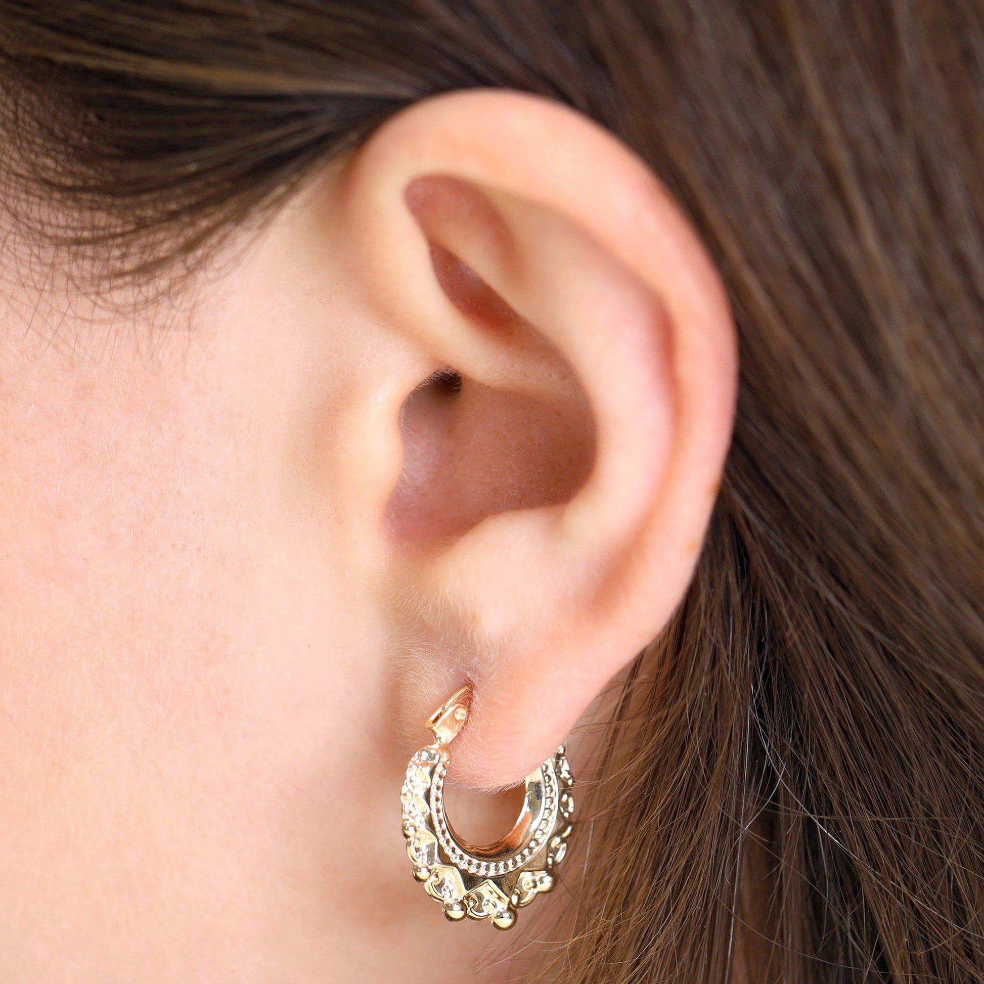 9ct Gold Creole Hoop Earrings on ear