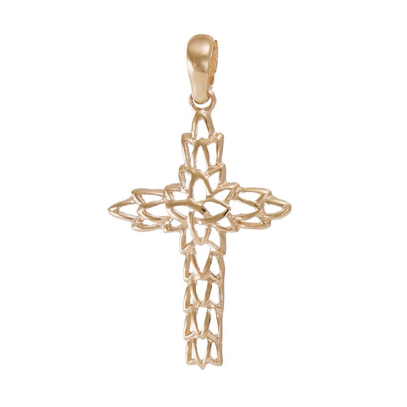 9ct Gold Floral Lattice Cross Pendant