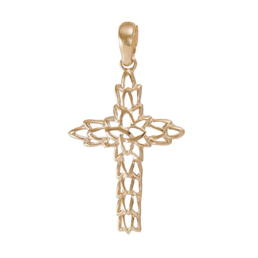 9ct Gold Floral Lattice Cross Pendant