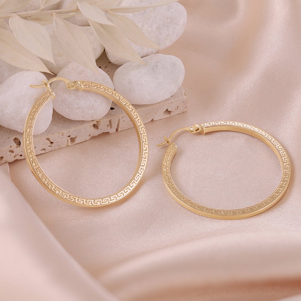 9ct Gold Greek Key Hoop Earrings