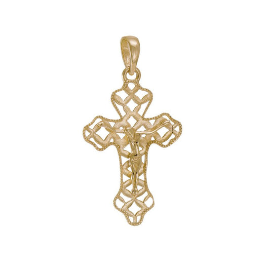 9ct Gold Orthodox Filigree Crucifix Pendant