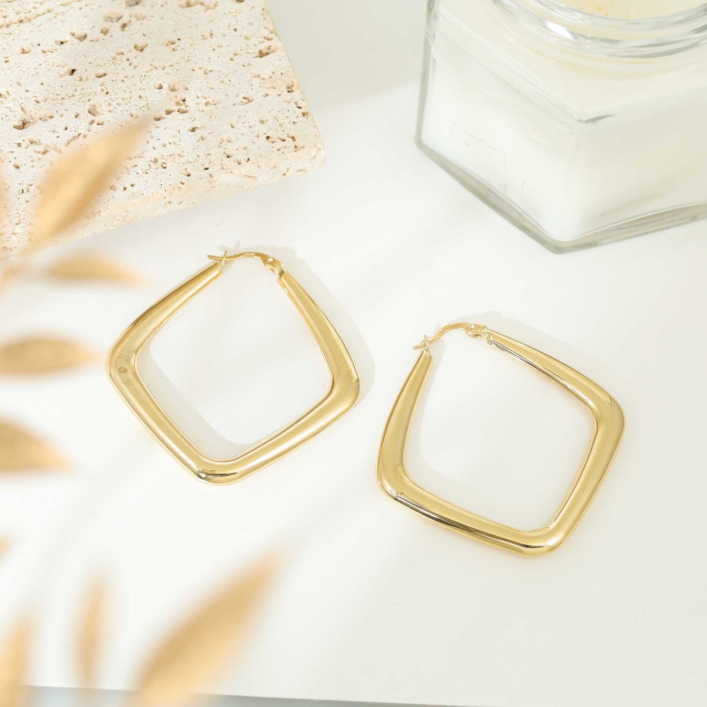 9ct Gold Square Hoop Earrings