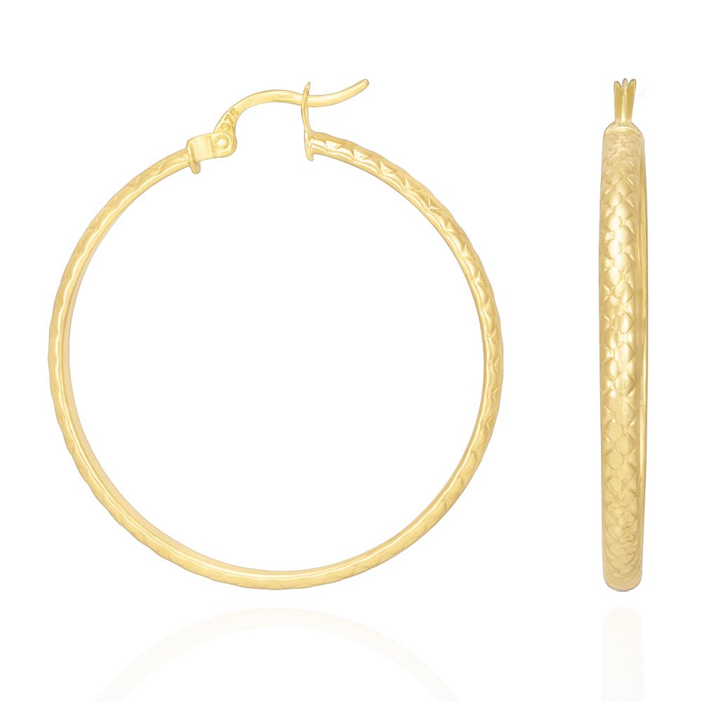 9ct Gold Textured Hoop Earrings