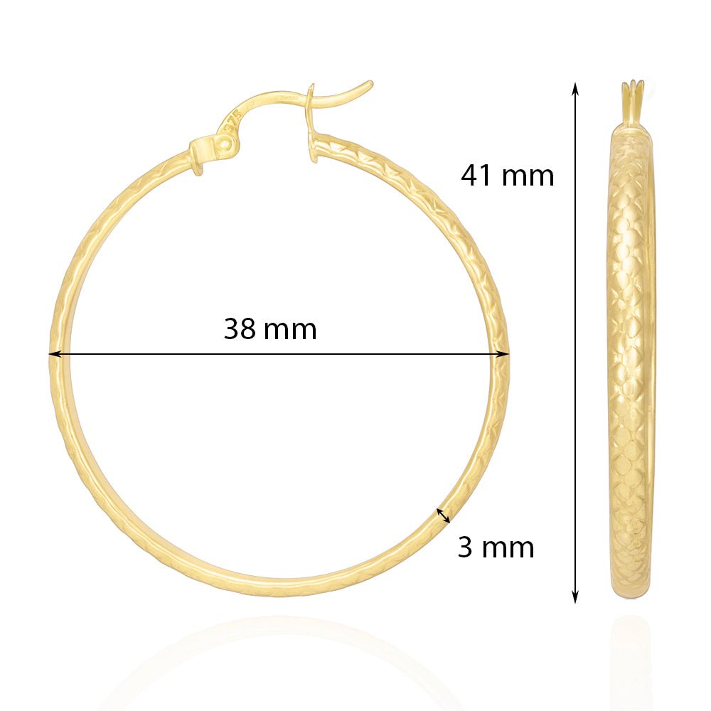 9ct Gold Textured Hoop Earrings