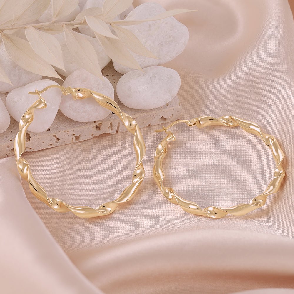 9ct Gold Twisted Hoop Earrings Large