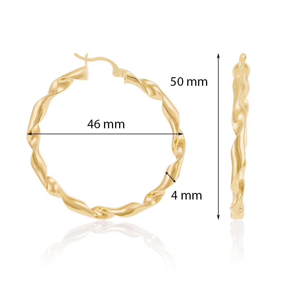 9ct Gold Twisted Hoop Earrings Large