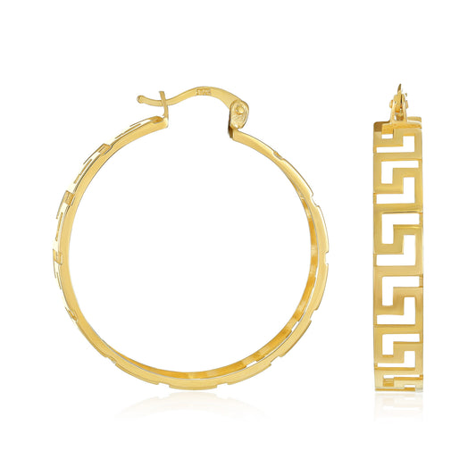 9ct Yellow Gold Greek Key Hoop Earrings